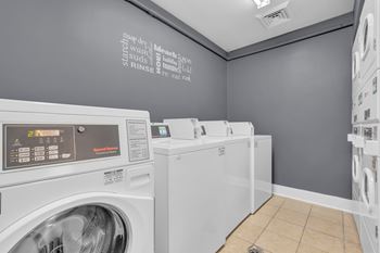 Laundry room with white machines